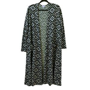 LuLaRoe Sarah Cardigan Duster Gray Black Aztec Tribal Print L